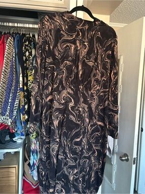Plus size Women's Black & Tan Swirl Print Long dress